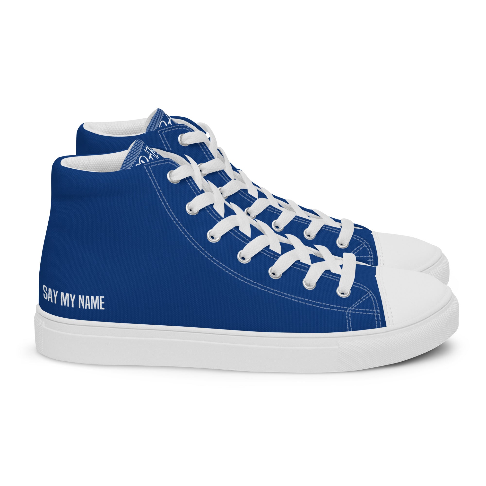 Women's blue canvas high-top sneakers 'SAY MY NAME'